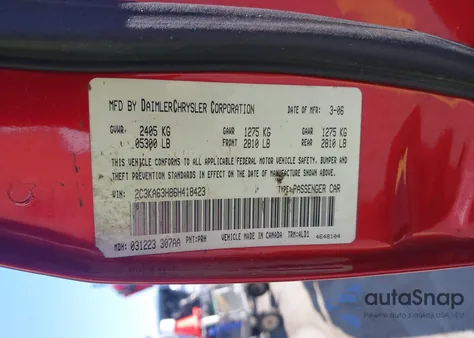 2006 Chrysler 300C z USA, uszkodzony, nr VIN 2C3KA63H86H418423